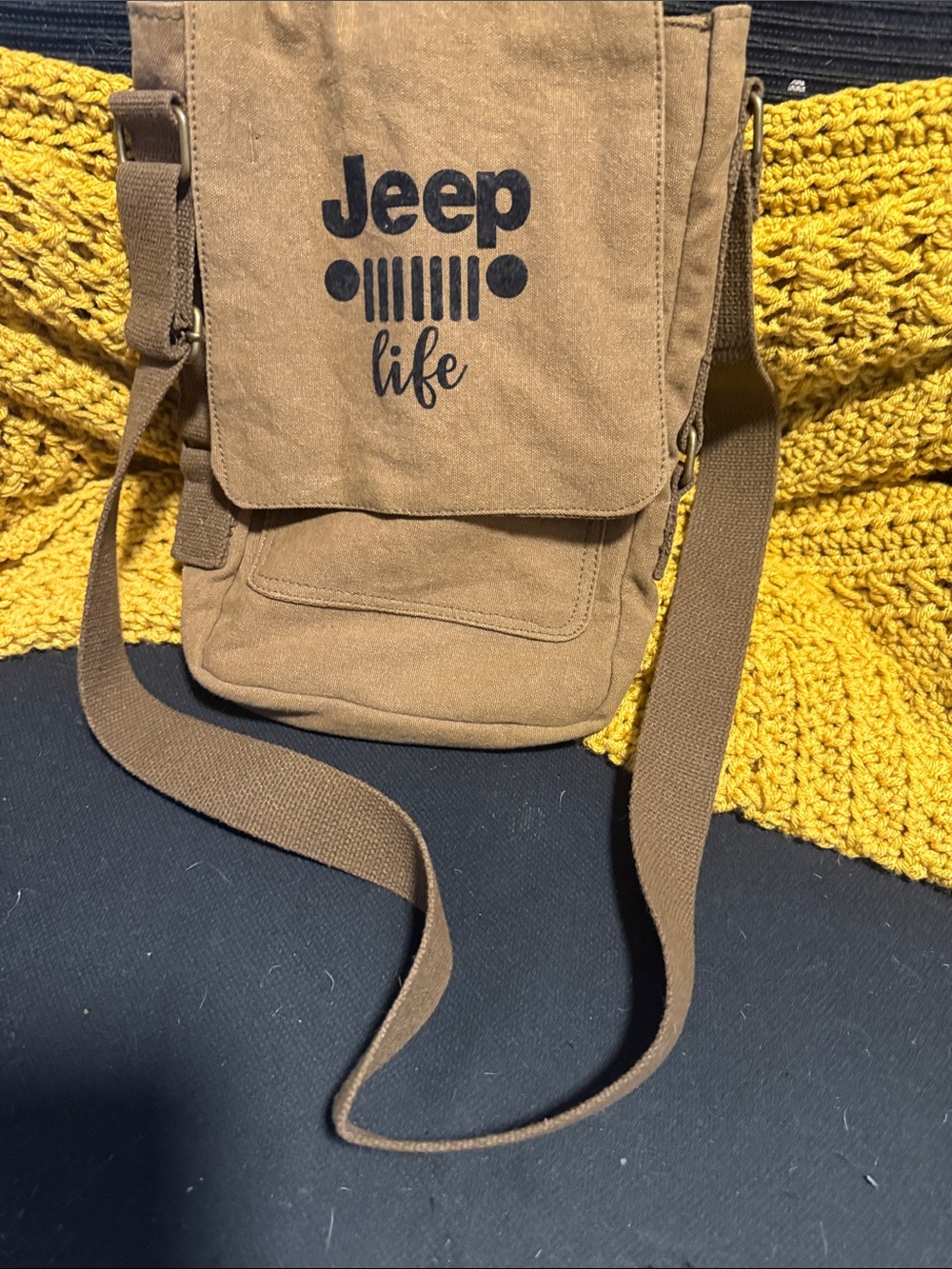 Jeep Brown Canvas Messenger Bag with Black Logo